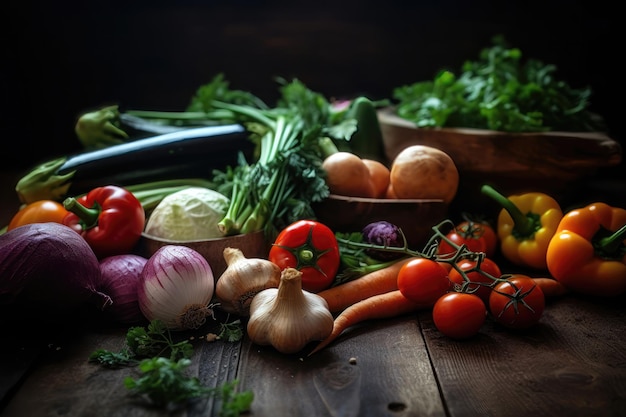 Fresh vegetables prepared for cooking AI generated