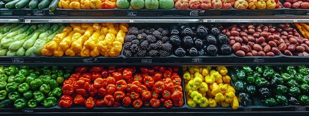 Photo fresh vegetables on the shelves in the store selective focus