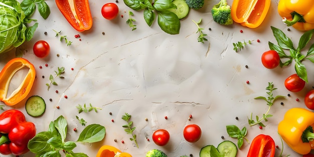 Photo fresh vegetables in a vibrant border for world vegan day with empty center space perfect for celebratory and creative uses