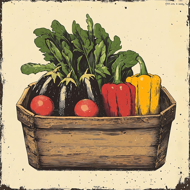 Photo fresh vegetables in a wooden crate illustration