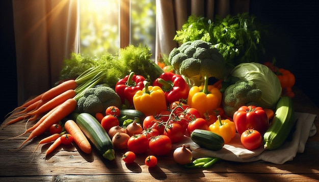 Fresh Vegetables on Wooden Cutting Board With Rustic Background