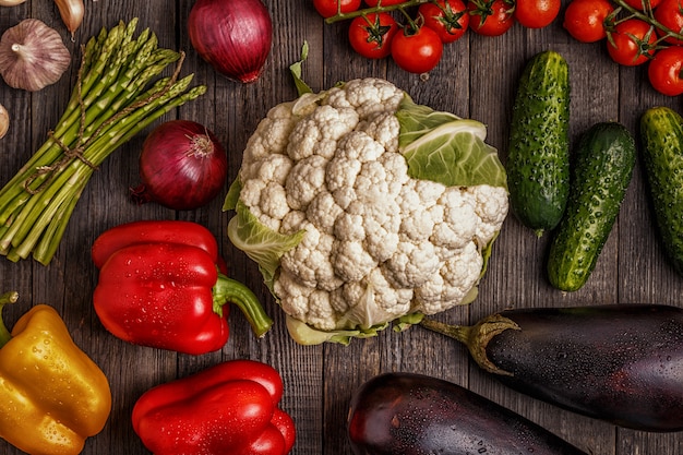 Fresh vegetables on a wooden table