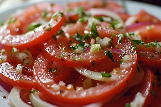 Photo fresh vegetarian salad with chopped tomato and onion cinemograph image