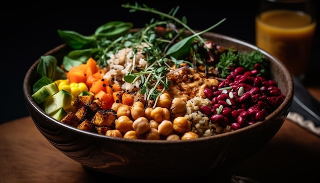 Fresh vegetarian salad with quinoa chick peas and multi colored vegetables generated by AI