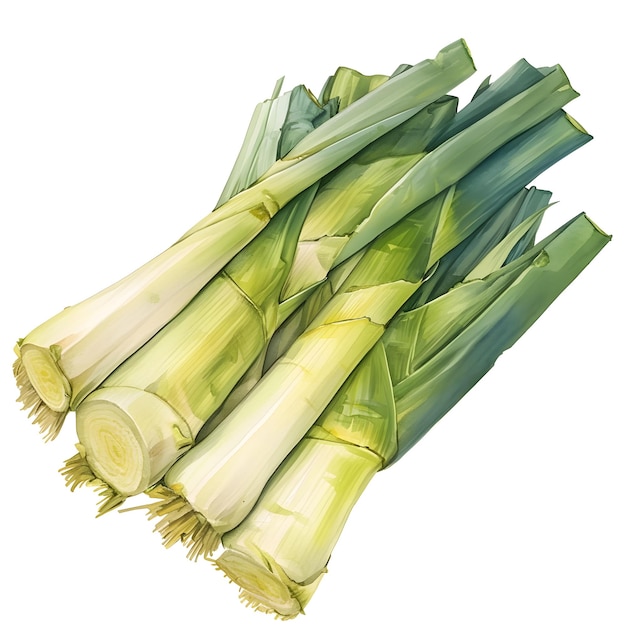 Fresh and Vibrant Leeks against a Clean White Background