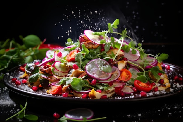 Fresh and vibrant salad with microgreens radish broccoli tomatoes kale arugula healthy meals