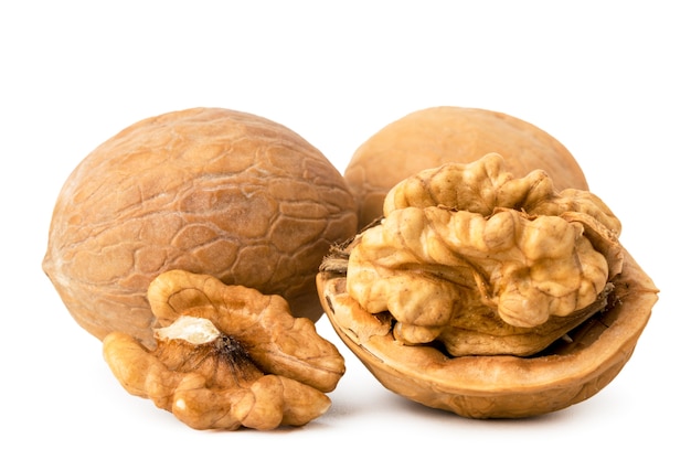 Fresh walnuts on a white background