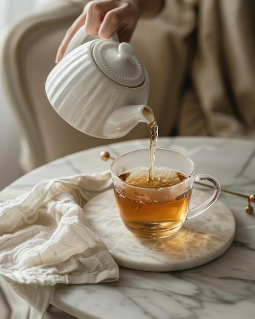 fresh warm tea drink background with glass and teapot delicious in winter ai generated