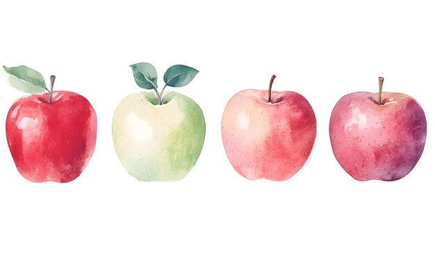 Photo fresh watercolor apples fruit set collection vector illustration