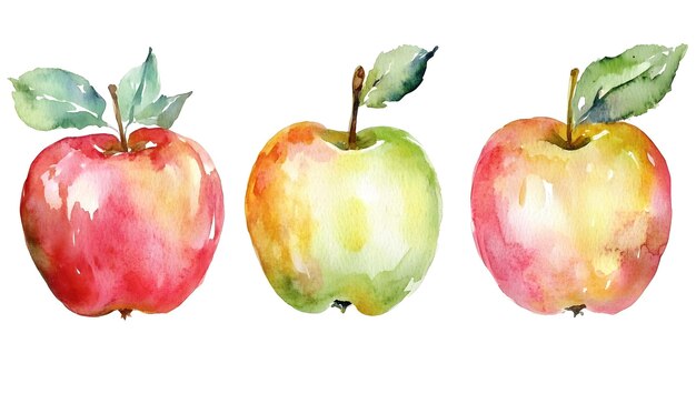 Photo fresh watercolor apples fruit set collection vector illustration