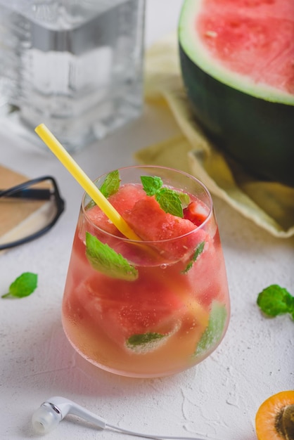 Fresh watermelon cocktail with gin and sparkling water