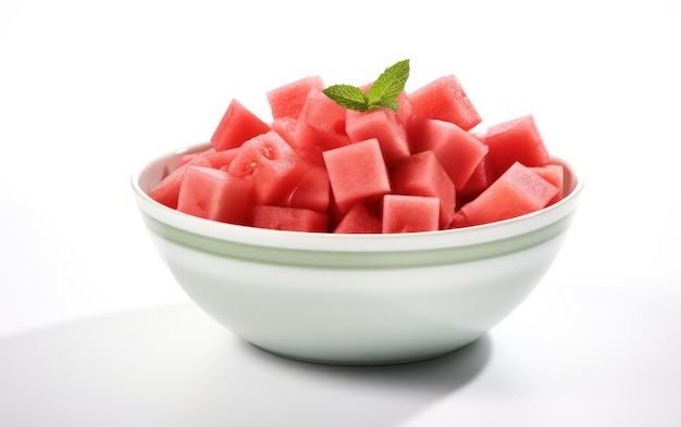 Fresh watermelon cubes isolated on a white background