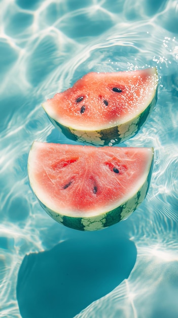 Photo fresh watermelon slices floating in a crystalclear swimming pool under bright sunlight