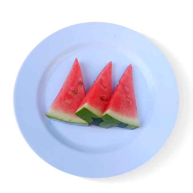 Fresh watermelon with plate isolated on white background,Top view