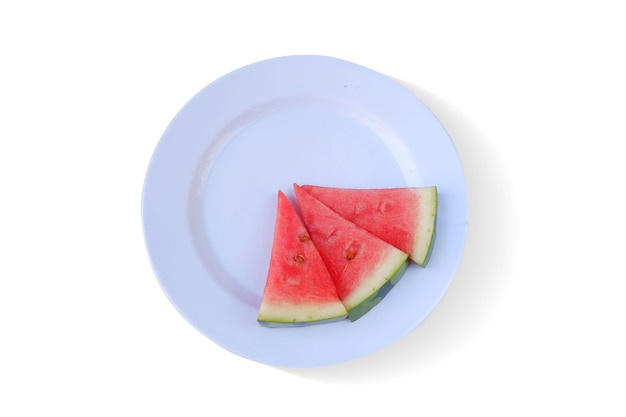 Fresh watermelon with plate isolated on white background,Top view