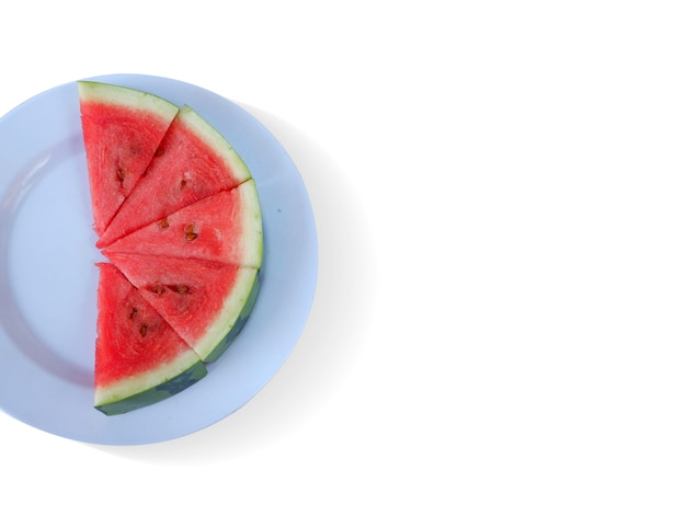 Fresh watermelon with plate isolated on white background,Top view