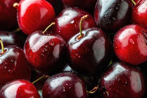 Fresh Wet Cherries CloseUp