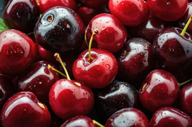 Fresh Wet Cherries CloseUp