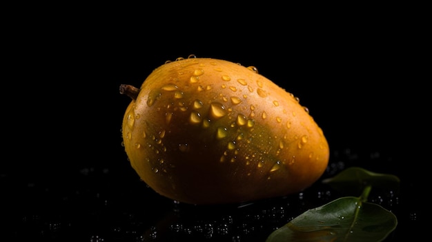 Fresh wet mango With drops Dark background Image generated by Ai