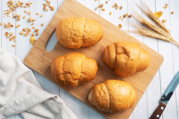 Fresh wheat bread rolls. Rolls for a hot dog or hamburger. White background copy space.