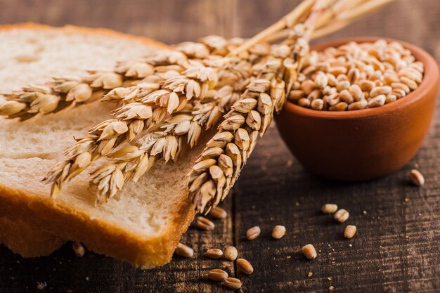 Fresh wheat grains and flour