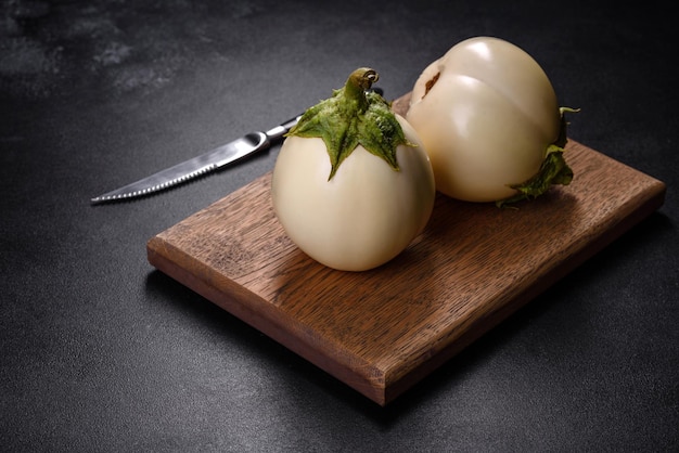 Fresh white eggplant ripped from the garden by the house