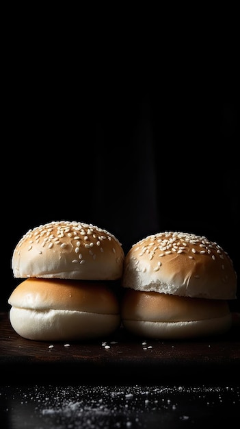 Fresh white hamburger buns with shiny tops created with Generative AI technology