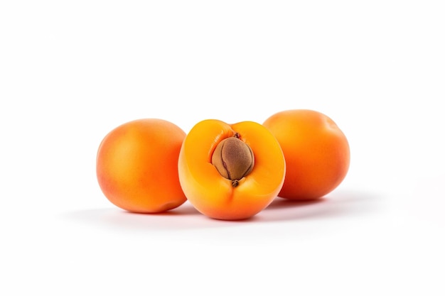 Fresh whole and sliced peaches apricots isolated on white background