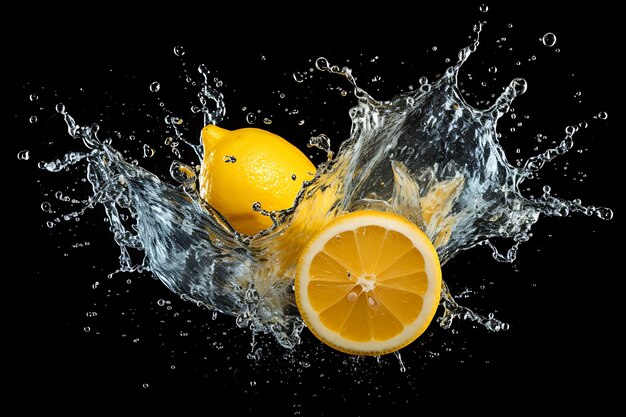 Fresh yellow bell pepper falling into the water with a splash and air bubble