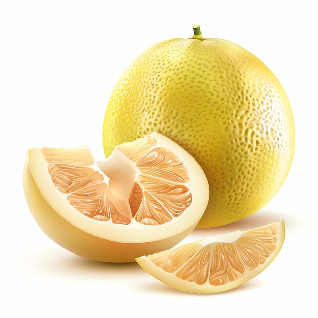 Photo fresh yellow pomelo fruit with sliced segments isolated on white background