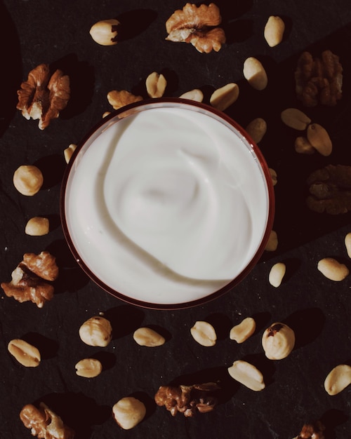 Fresh yogurt and nuts