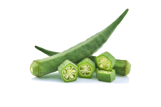 Fresh young okra isolated on white background