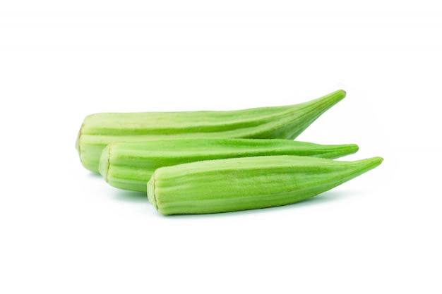 Fresh young okra isolated on white background