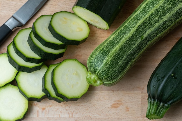 Fresh zucchini on cutting board