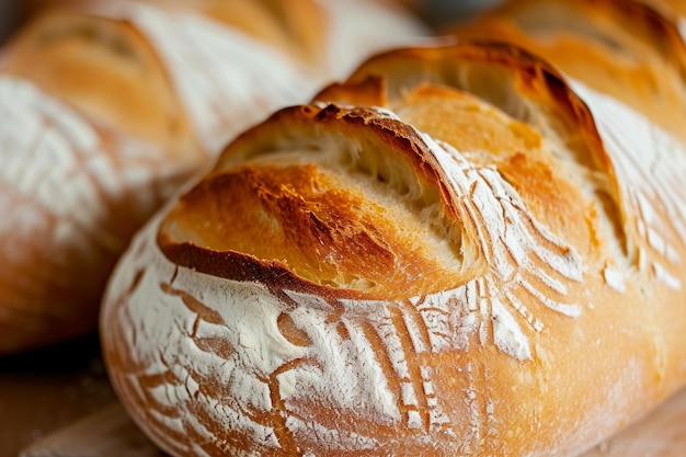 Freshly baked artisan bread loaves closeup