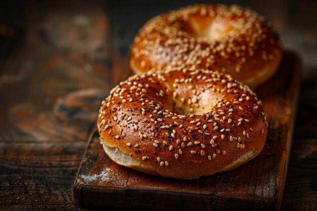 Freshly baked bagel horizontal background