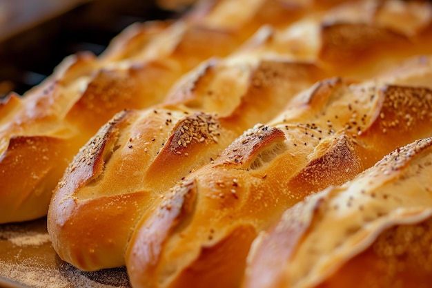 Freshly baked braided bread loaves closeup