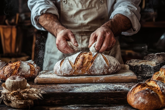 Photo freshly baked bread a bakers passion captured in a moment of floury bliss