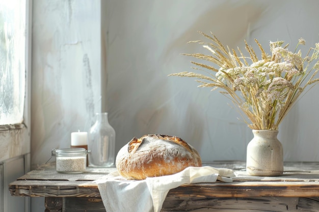 Freshly Baked Bread in Rustic Kitchen