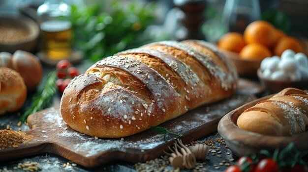 Freshly Baked Bread on a Rustic Wooden Board