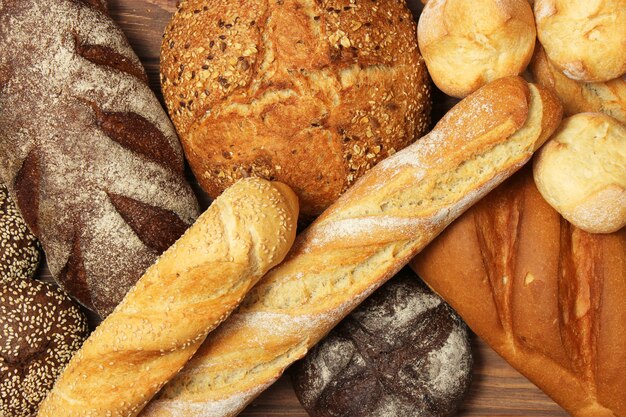 Freshly baked bread on the table closeup