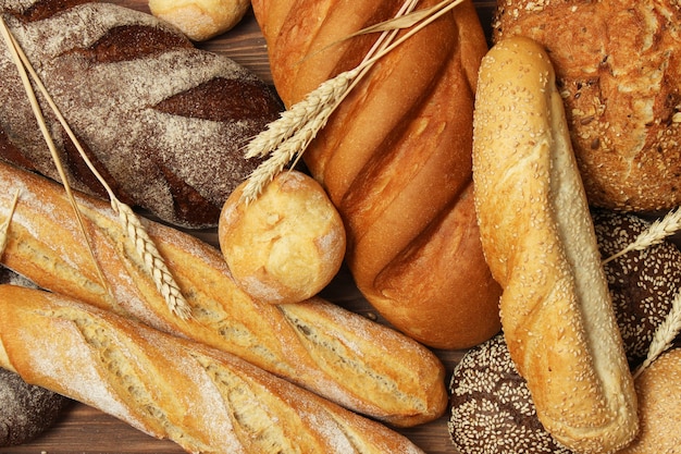 Freshly baked bread on the table closeup