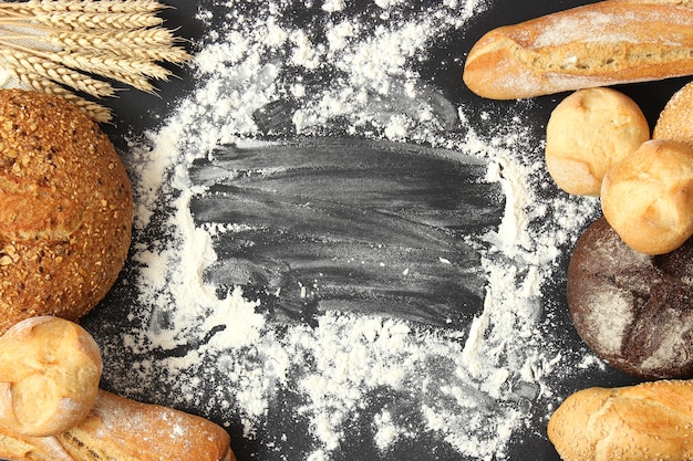 Freshly baked bread on the table closeup