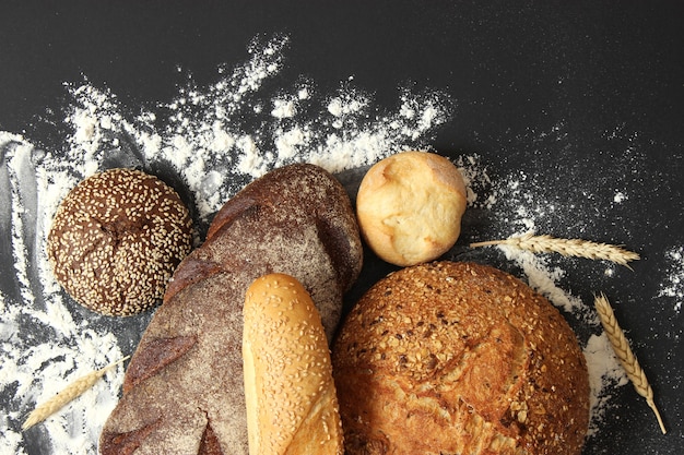 Freshly baked bread on the table closeup