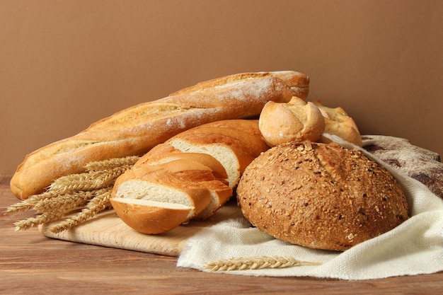 Freshly baked bread on the table closeup