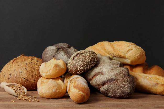 Freshly baked bread on the table closeup