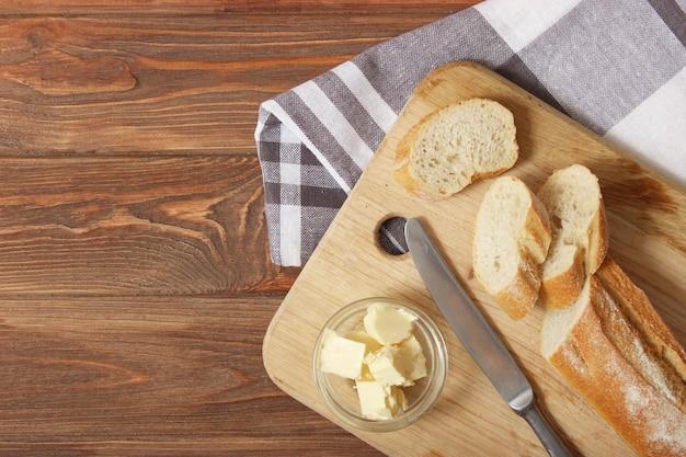 Freshly baked bread on the table closeup