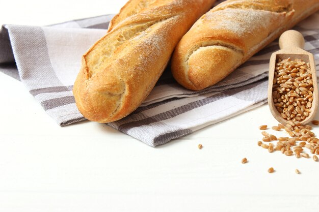 Freshly baked bread on the table closeup