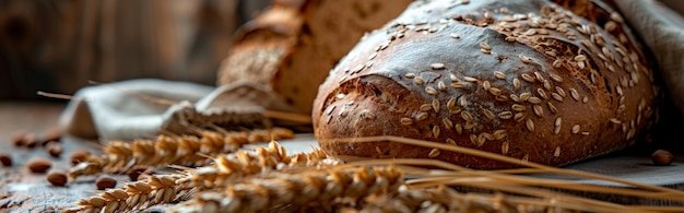 Photo freshly baked bread with wheat stalks