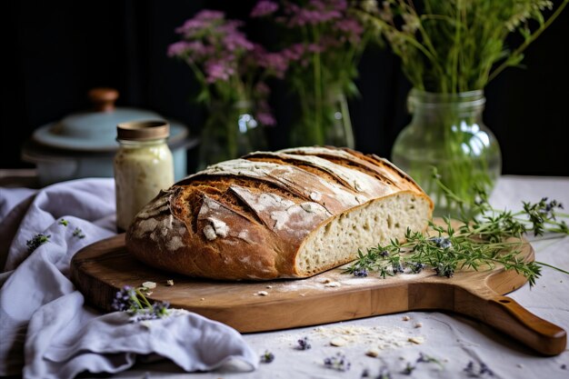 Freshly Baked Bread on a Wooden Board Crusty Delicious and Perfect for Breakfast